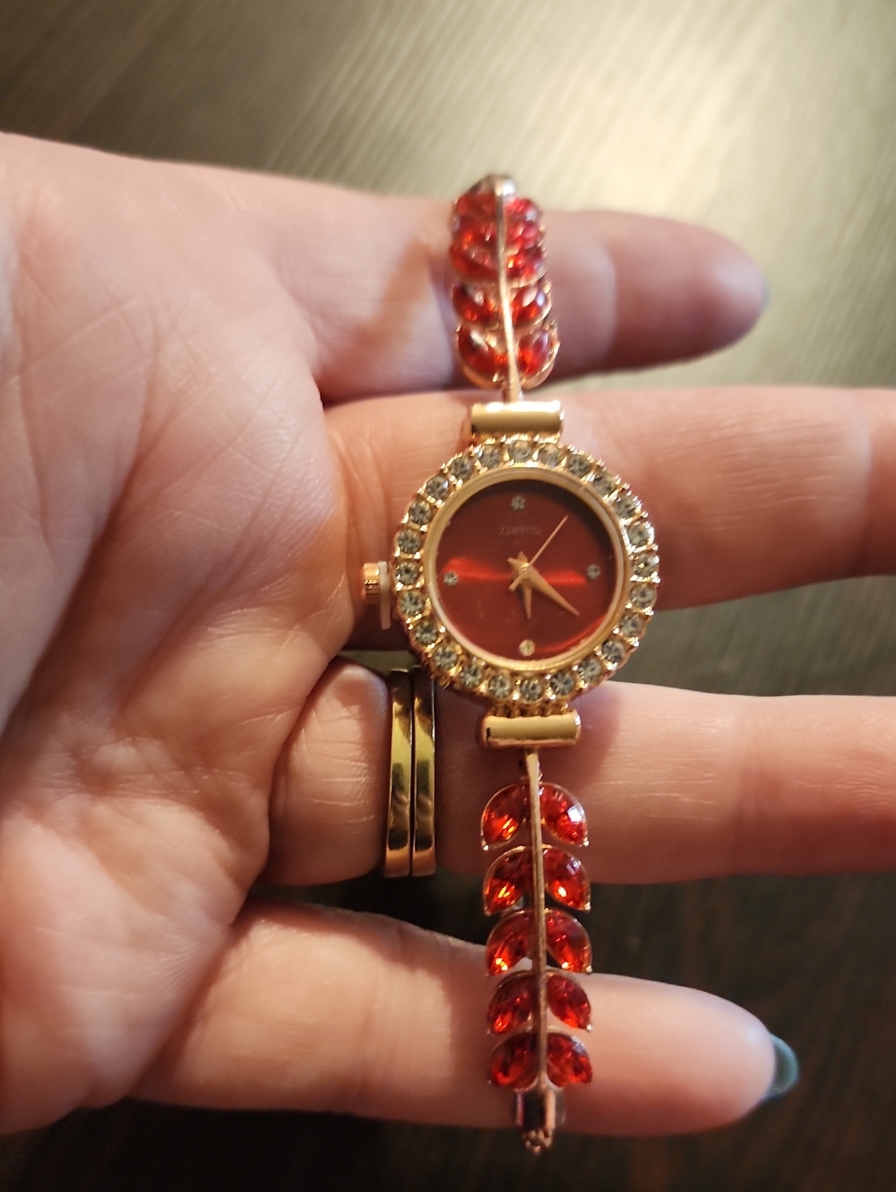 Elegant Red Crystal Bracelet Watch - Unbranded